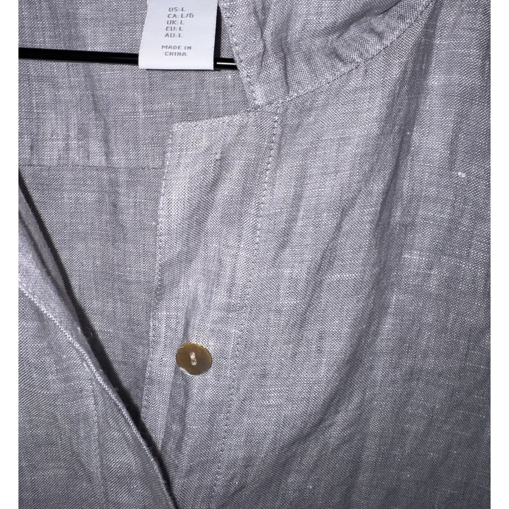 Kenar Gray 100% Linen Woven Shirt Dress Sz Large Collared MOP buttons Pockets - Picture 9 of 9